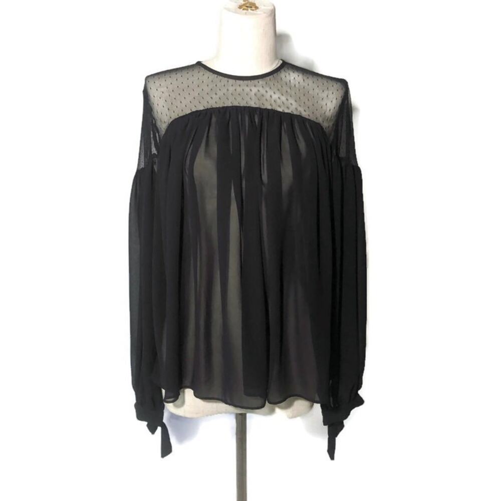 Express S black boho blouse with sheer shoulders